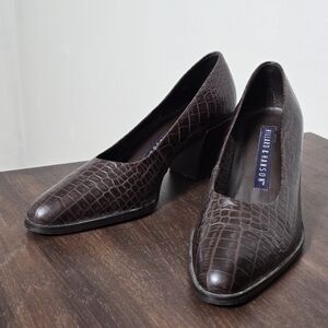 Hillard & Hanson Croc-Embossed Leather Chunky Heel Pumps Women's Size 7M